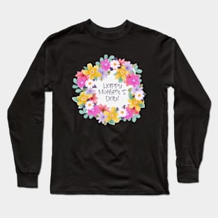 Happy Mother's Day Watercolor Floral Wreath by Cherie(c)2021 Long Sleeve T-Shirt